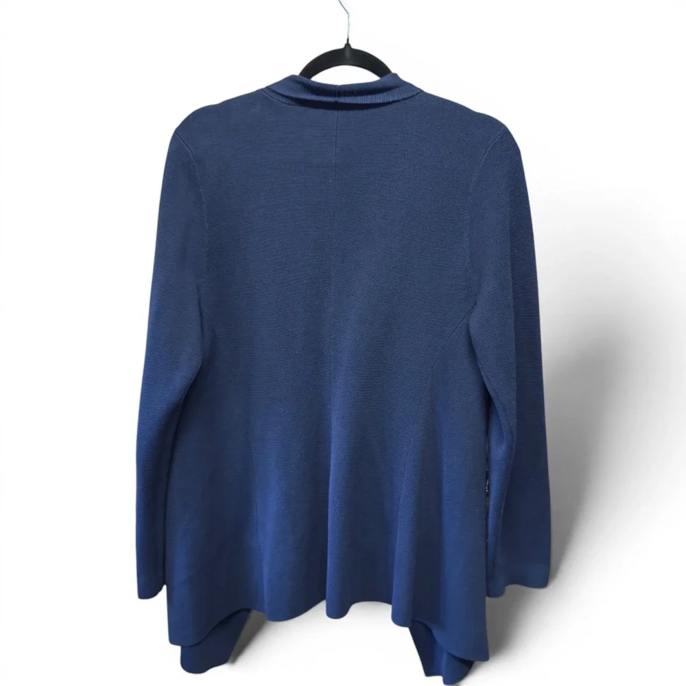 Eileen Fisher Petite Navy Blue Silk Organic Cotton Open Front Cardigan PL